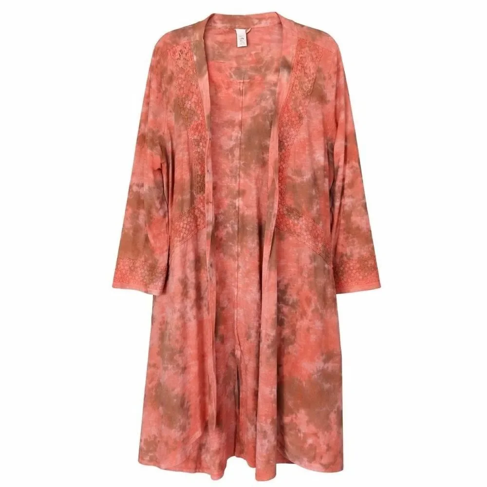 LOGO by Lori Goldstein Tie Dye Lace Duster Cardigan Kimono Size 2X